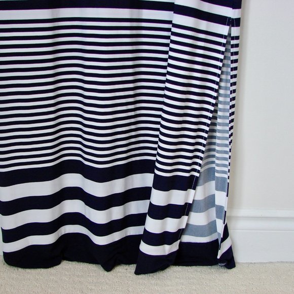 Maxi Dress Nautical Cruise Blue White Stripe Tall Sleeveless by Spanner Medium - Picture 10 of 16